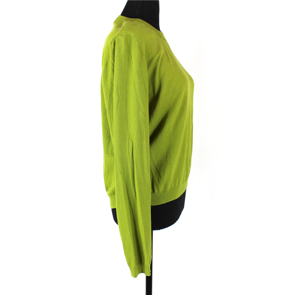 Tory Burch Knit Sweater Green Gold Logo Button Shoulder Long Sleeves Crewneck S - Picture 2 of 6